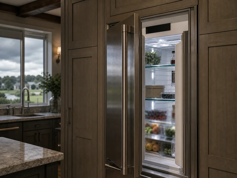 Sub-Zero BI built-in refrigerator with a dark control panel after a power surge in an Eagle Harbor kitchen