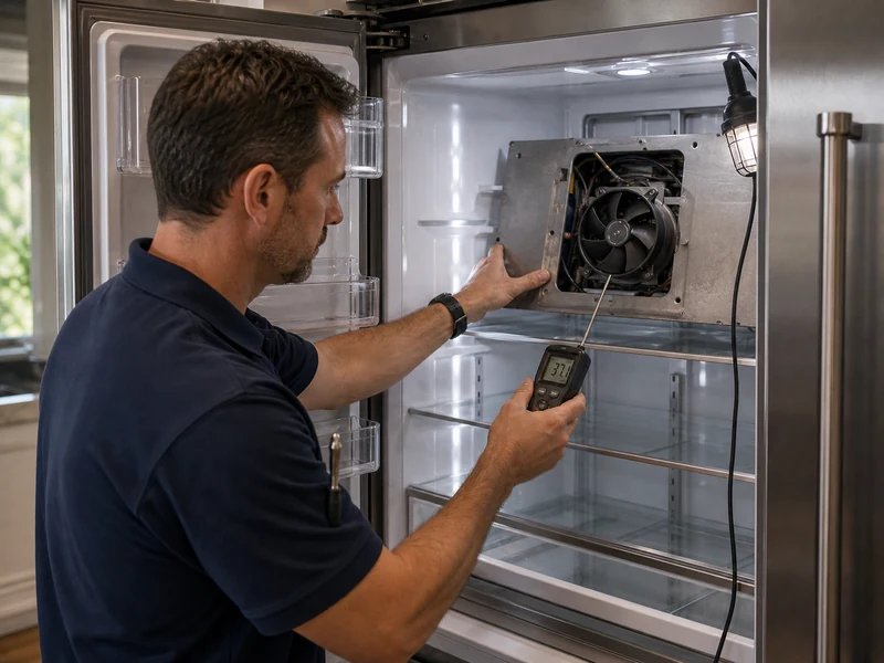 Locating a buzzing noise on a Sub-Zero built-in in a Pace Island kitchen, isolating fan from relay from compressor